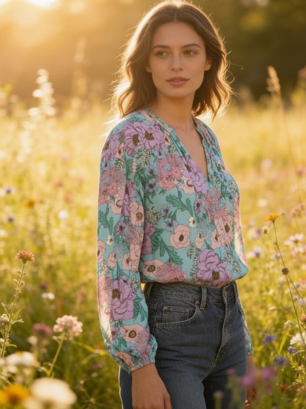 Boston Proper lightweight Floral Top